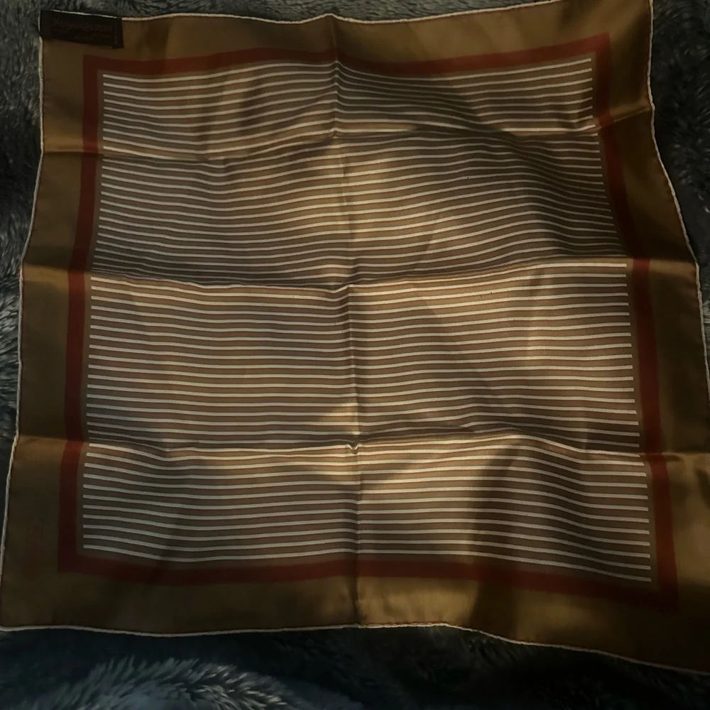 Yves Saint Laurent Men's Gold and Red Silk Scarf - Picture 10 of 10